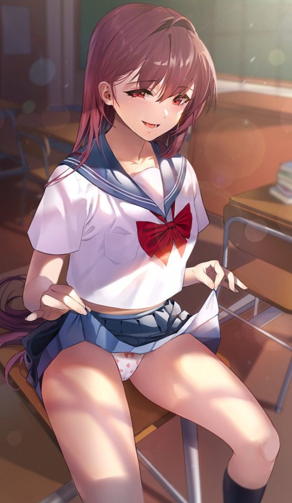 たくし上げの二次元エロ画像。