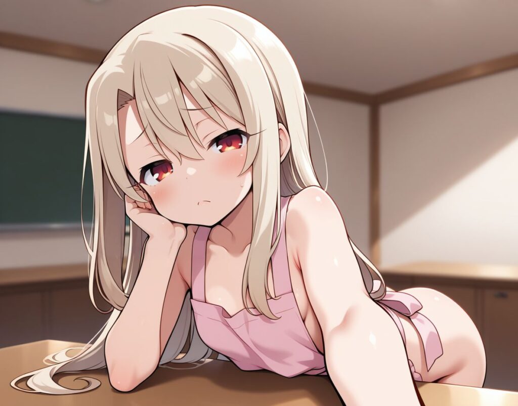 裸エプロンの萌えイラスト