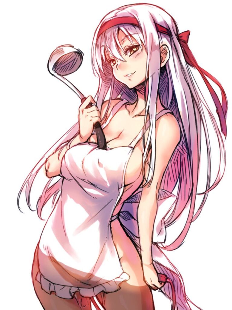 裸エプロンの萌えイラスト