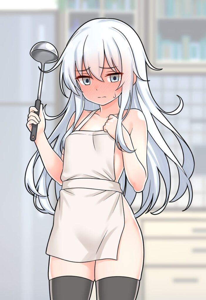 裸エプロンの二次元エロ画像。