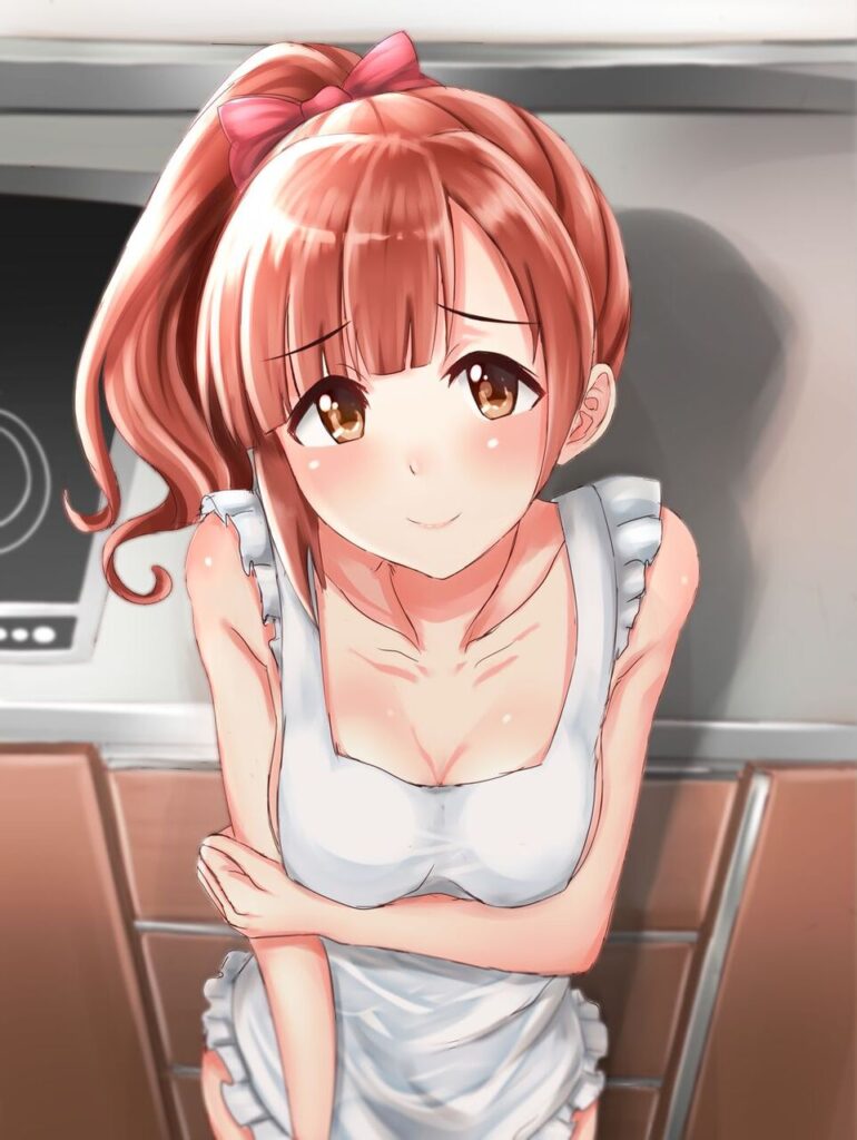 裸エプロンの二次元エロ画像。